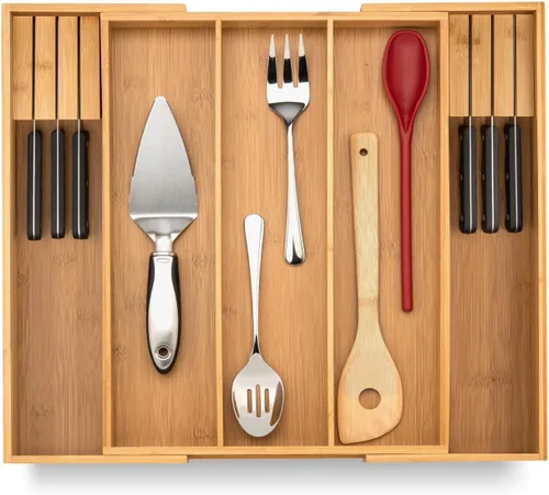 Vista 14 de Organizador de Cajón de Cocina Purawood - Organizador de Utensilios Extensible para Cocina, Bandeja de Cuchillos y Organizador de Cubiertos, 3-5