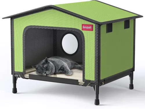 Vista 9 de SOVPAI - Casa para gatos al aire libre, casa impermeable para gatos callejeros, adecuada para gatos de exteriores/interiores, fácil de montar