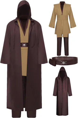 Vista 6 de Tunic Hooded Robe Knight Costume Outfits for Mens Three Versions Negro juego completo