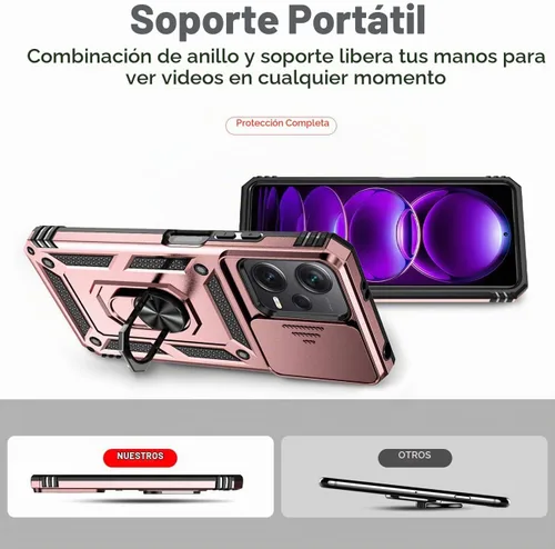 Vista 4 de Funda para Redmi Note 12, Poco X5 5G con protector de pantalla de vidrio templado y cubierta de cámara deslizante, anillo magnético soporte de Oro