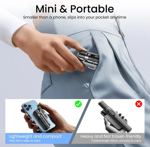 Vista 3 de Trípode portátil para selfie stick con luces de doble llenado y control remoto Bluetooth, trípode de teléfono de tamaño bolsillo 3 en 1 con 2