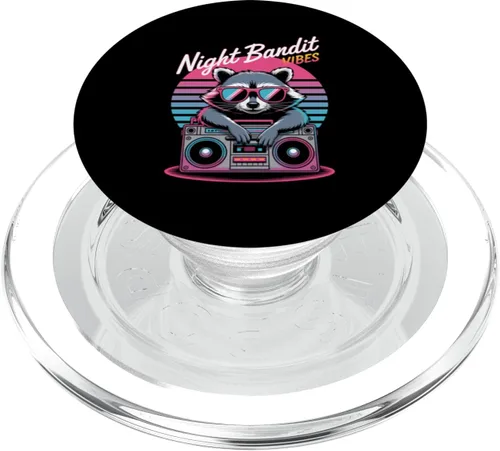Vista 7 de Raccoon Boombox Retro Night Bandit Vibes Aesthetic PopSockets Adhesive PopGrip