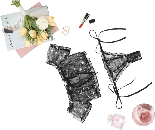 Vista 101 de Avidlove - Conjunto de brasier y braga con volantes, conjunto de lencería tipo babydoll de malla