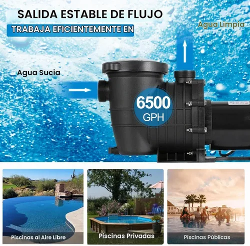 Vista 3 de TOPDEEP Bomba de piscina de 1.5 HP para enterrar, bomba de piscina autorecortable sobre el suelo, bombas de piscina de una sola velocidad de doble