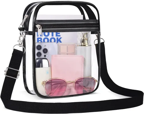 Vista 11 de Bolsa transparente aprobada para estadios, bolsa cruzada transparente con bolsillo frontal para conciertos, eventos deportivos, festivales
