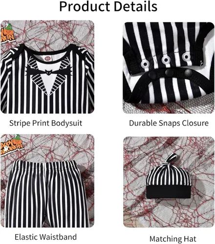Vista 4 de HIHA Conjunto de 3 piezas de ropa de Halloween de manga larga para bebés, niños y niñas