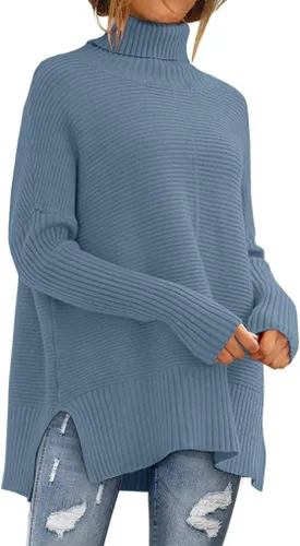 Vista 6 de LILLUSORY Suéteres de gran tamaño con cuello redondo para mujer, túnica Albaricoque