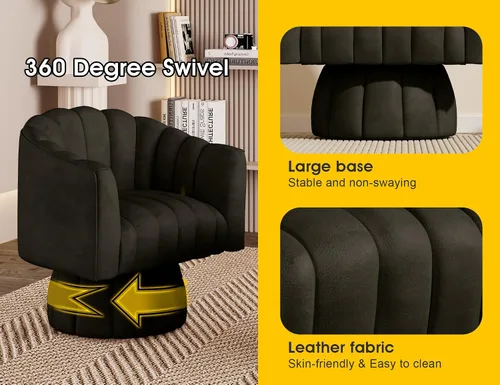 Vista 6 de Dewhut Silla giratoria decorativa, silla giratoria de 360° con reposabrazos, tapizada de piel sintética, sofá individual, silla de lectura para sala