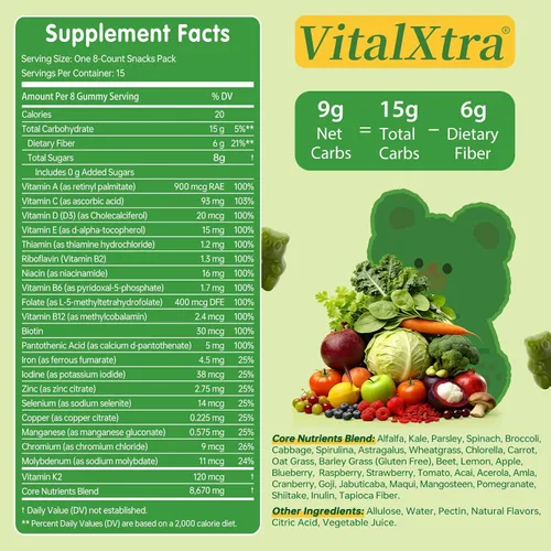Vista 4 de Gomitas de verduras para adultos, gomitas diarias verdes, sin gluten, bajas Superfood - Gomitas multivitamínicas con espirulina, clorella