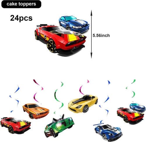 Vista 2 de 24 piezas de decoración de fiesta de remolinos colgantes de carreras, suministros de fiesta de autos calientes, adecuados para suministros