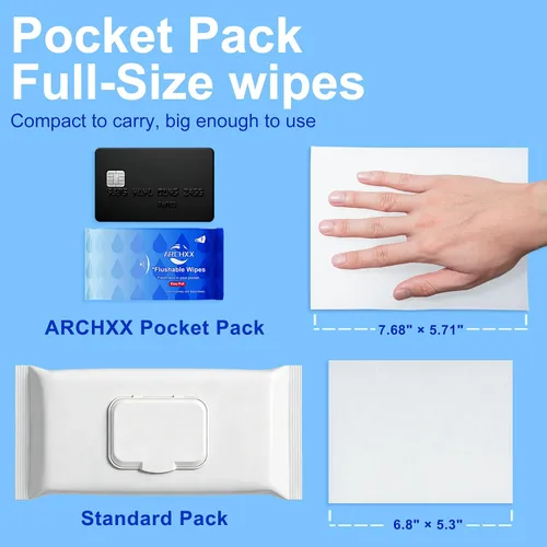 Vista 2 de ARCHXX Toallitas desechables de viaje, 16 paquetes de viaje (112 unidades), paquete económico, 99% de agua con aloe y manzanilla, sin perfume e