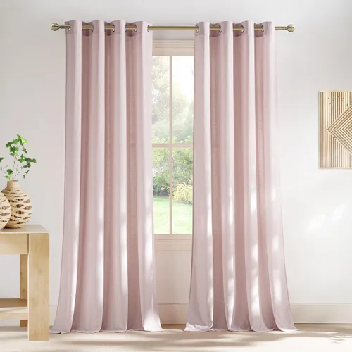 Vista 99 de NICETOWN - Cortinas de lino angora para ventana de cocina sobre el fregadero, con ojales, lino grueso angora, tratamientos cortos para ventanas
