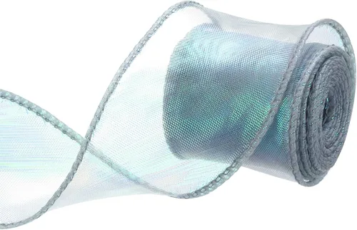 Vista 37 de MECCANIXITY - Cinta de organza con cable de 1 1/2" de ancho, brillante, transparente, con brillo irisado en tonos pastel, cinta de gasa para Beige