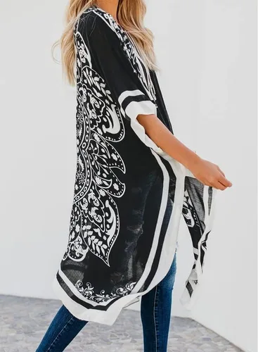 Vista 6 de Cárdigan tipo kimono Dokotoo, moda informal para mujer, salida de baño holgada y estampada, con borlas