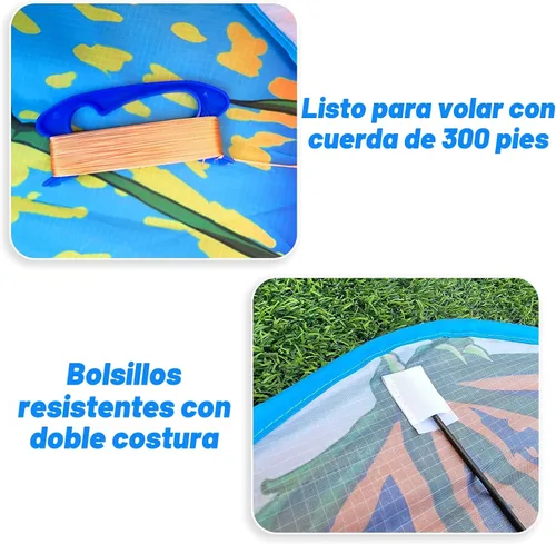 Vista 5 de Mint's Colorful Life Dragon Kite for Kids & Adults, Easy to Fly Best Beach Kites for Beginners, 300ft Kite String Included Verde
