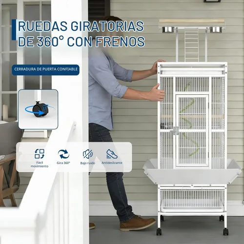 Vista 5 de Jaula grande para pájaros de 60 pulgadas de alto, jaula para periquitos de interior con reproductor, percha de cuerda para pájaros, jaula de pájaros