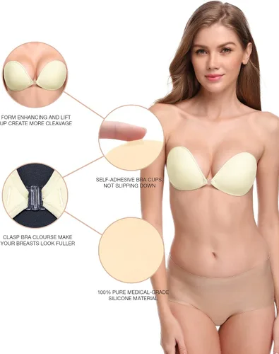 Vista 3 de Wingslove - Brasier adhesivo de realce, reutilizable, sin tirantes, autoadhesivo, invisible, para vestido sin espalda