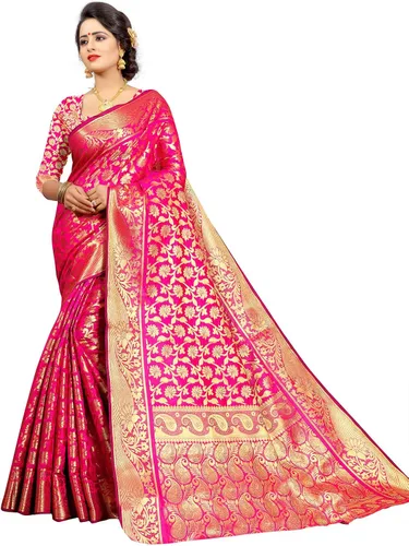 Vista 3 de EK-PAL Present Banarasi - Sari de seda para mujer con blusa sin costura.
