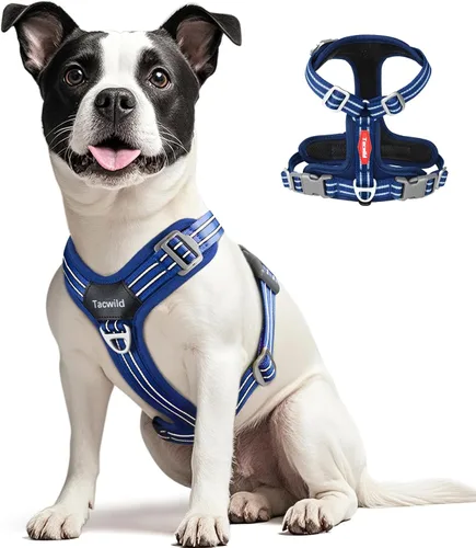 Vista 12 de Arnés sin tirones para perro, chaleco reflectante ajustable con broche de metal, malla suave transpirable sin estrangulamiento para cachorro, fácil