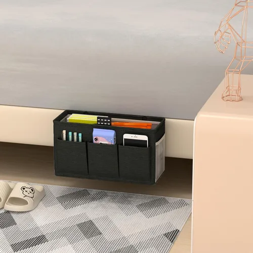 Vista 6 de Edudif Organizador de cabecera de cama de doble propósito, organizador de mesita de noche con 6 bolsillos, organizador de cama versátil con solución