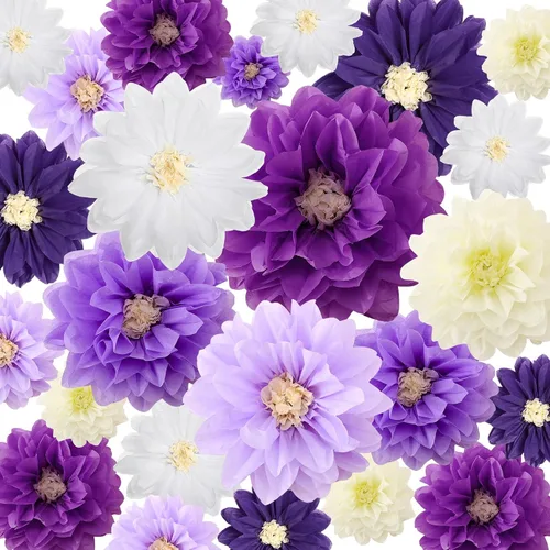 Vista 20 de Geyee 18 Piezas Flores de Papel Mexicanas Coloridas Fiesta Flores de Papel de Seda Pompones Carnaval Mexicano para Fondo Floral de Fiesta Boda