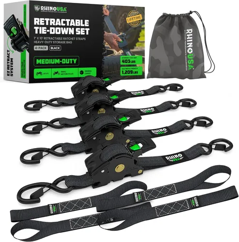 Vista 22 de Rhino USA Correas de trinquete retráctiles (paquete de 2) – 1 pulgada x 10 pies (1,209 libras de resistencia a la rotura) – Correas de amarre auto