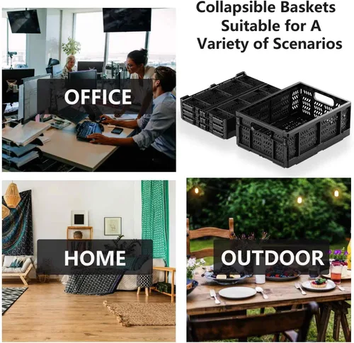 Vista 5 de Paquete de 4 cajas de almacenamiento de plástico, canastas plegables de 20 L, cajas plegables, cestas de almacenamiento y contenedores para negro-4p
