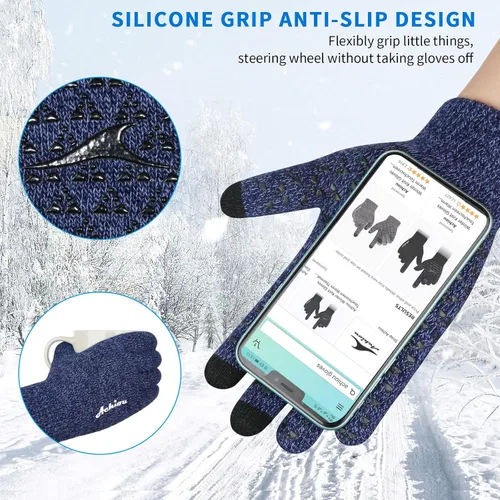 Vista 22 de Achiou Guantes de invierno para hombres y mujeres, guantes para pantalla táctil, gel de silicona antideslizante grueso mejorado, forro térmico