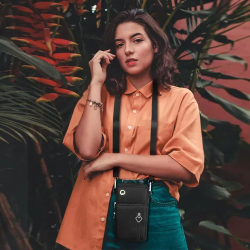 Vista 7 de Bolso cruzado para teléfono para mujer, bolso cruzado pequeño de nailon para hombro, bolso de brazo, bolso para teléfono celular, con puerto