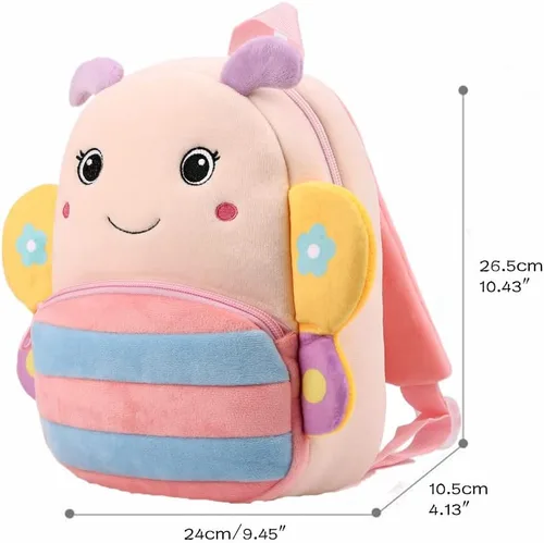 Vista 2 de Mochila pequeña para niños y niñas, linda mochila pequeña de dibujos animados de animales de felpa suave para niños de 2 a 6 años, Mariposa-h Rosa