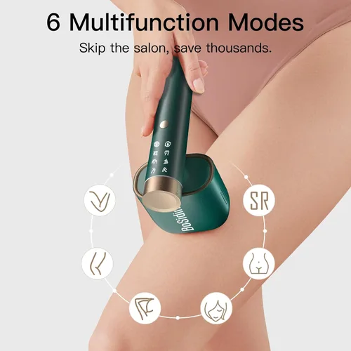 Vista 3 de Depilación láser, BoSidin depilación IPL con enfriamiento de hielo sin dolor, rejuvenecimiento facial SR 2 en 1, 6+1 modos, 6 niveles de depilación