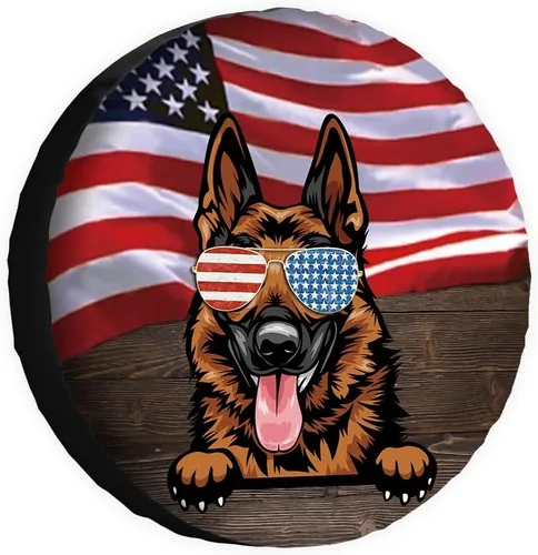 Vista 20 de Cubierta de llanta de repuesto para perro, lapphund finlandés con gafas de sol, bandera estadounidense, fundas protectoras de ruedas a prueba
