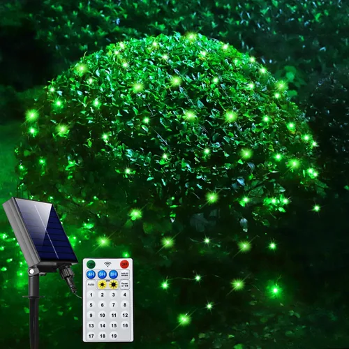 Vista 9 de Curyidy Red solar de luces de malla para exteriores, decoraciones de Navidad, cadena de 200 LED, impermeable, 19 modos para arbustos, vallas