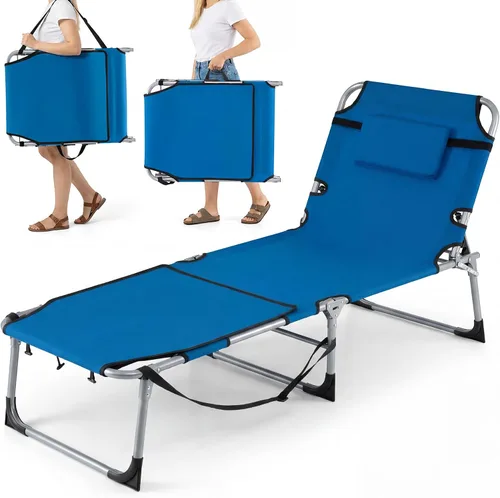 Vista 10 de Giantex Silla bronceadora, silla de playa de 330 libras con 5 posiciones ajustables, agujero para cara y brazo, correa para manos/hombros, almohada