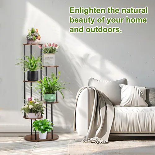 Vista 5 de Soporte para plantas de interior – Soporte para plantas de 6 niveles para 7 macetas, estante para plantas de flores, estante grande de madera