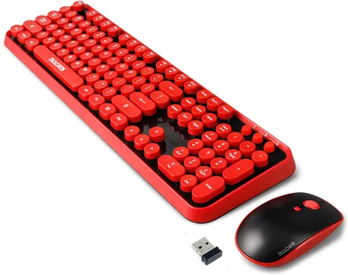 Vista 7 de Combo de teclado inalámbrico, teclado inalámbrico de 2.4 GHz, teclado retro de computadora de oficina de tamaño completo Letton y mouse inalámbrico