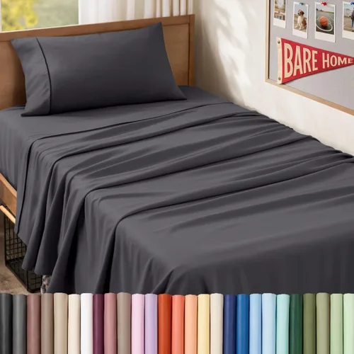 Vista 137 de Bare Home Juego de Sábanas Twin - Sábanas de Cama de Microfibra Ultra-Suave 1800 - Doble Cepillado - Bolsillos Profundos - Ajuste Fácil - Extra