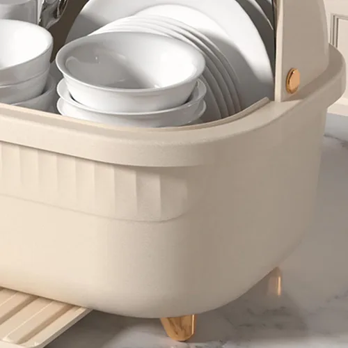 Vista 7 de TOPINCN Escurridor de platos con cubierta de tapa, caja de secado de platos de plástico, escurridor de platos multifuncional que ahorra espacio