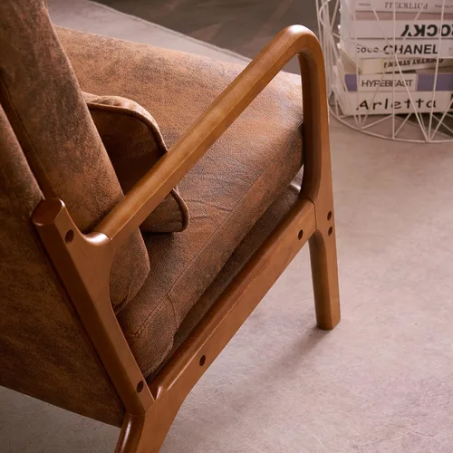 Vista 6 de JOYBASE Silla decorativa de salón, silla moderna de mediados de siglo, silla de respaldo alto, sillón con marco de madera, cómoda silla de lectura