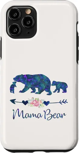 Vista 27 de Teal Blue Purple Floral Mama Bear and Two Cubs White Case for iPhone 16
