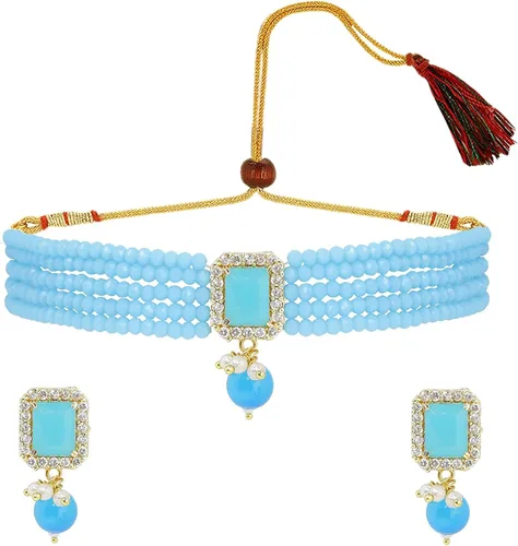 Vista 6 de Efulgenz Indian Jewelry Bollywood Crystal Choker Necklace Earrings Wedding Jewelry Set for Women Girls