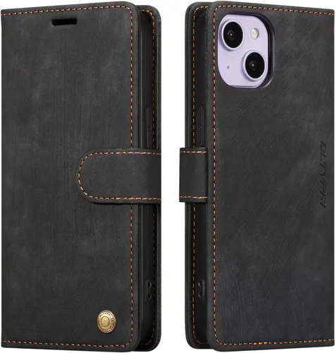 Vista 12 de QLTYPRI Funda para iPhone 13, funda de piel sintética con cierre magnético, soporte para tarjetas, función atril, a prueba de golpes, funda Azul