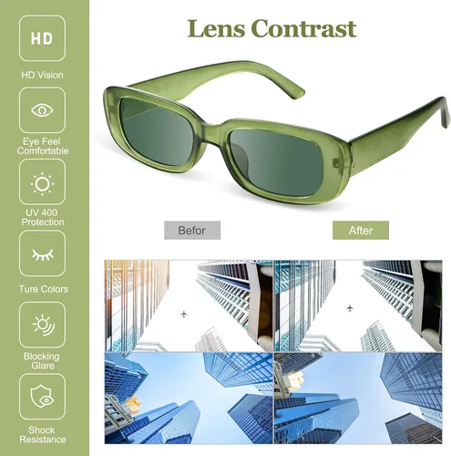 Vista 5 de 20 pares de lentes de sol rectangulares retro pequeños de los años 90 lentes de sol cuadrados estrechos unisex para mujeres hombres y adolescentes