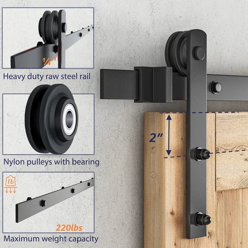 Vista 5 de SMARTSTANDARD Kit de herrajes para puerta corrediza de granero de 4 pies