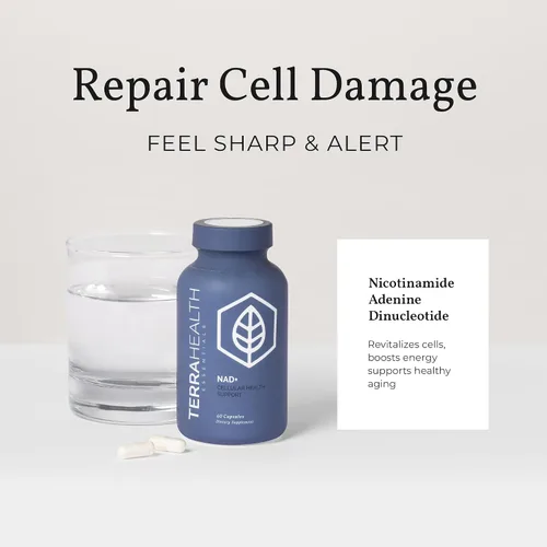 Vista 5 de Terra Health Essentials NAD+ - Energía celular, reparación metabólica, envejecimiento saludable del corazón, cerebro y músculo - Todo natural