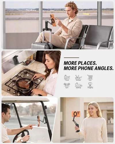 Vista 5 de OMOTON TP02 Trípode Giratório de 360° para MagSafe, Trípode Magnético de Aluminio Ajustable para iPhone 17/16/15/14 Pro Max Air, Soporte Plegable