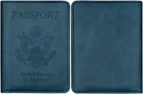 Vista 2 de HOTCOOL - Cartera de cuero con bloqueo RFID con correa elástica, con funda de viaje para pasaporte, West Cowboy - Azul marino, talla única, 1