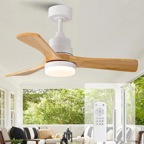 Vista 12 de Ventiladores de techo negros de 42 pulgadas con luces y control remoto, luz LED regulable, 3 cuchillas de madera, función de memoria, motor CC