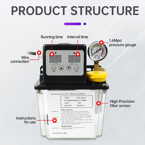 Vista 2 de RATTMMOTOR Bomba de aceite lubricante automática 110V 1L, bomba de lubricación electromagnética, control numérico digital, pantalla digital dual