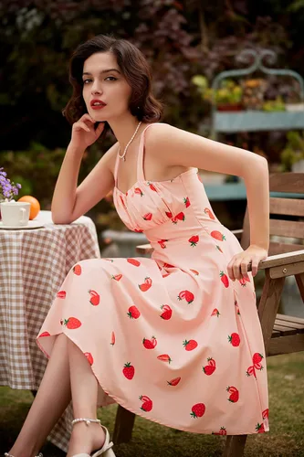Vista 5 de Belle Poque - Vestido vintage sin mangas, para mujer, diseño floral, fruncido, lindo, acampanado, con vuelo, largo por debajo de la rodilla
